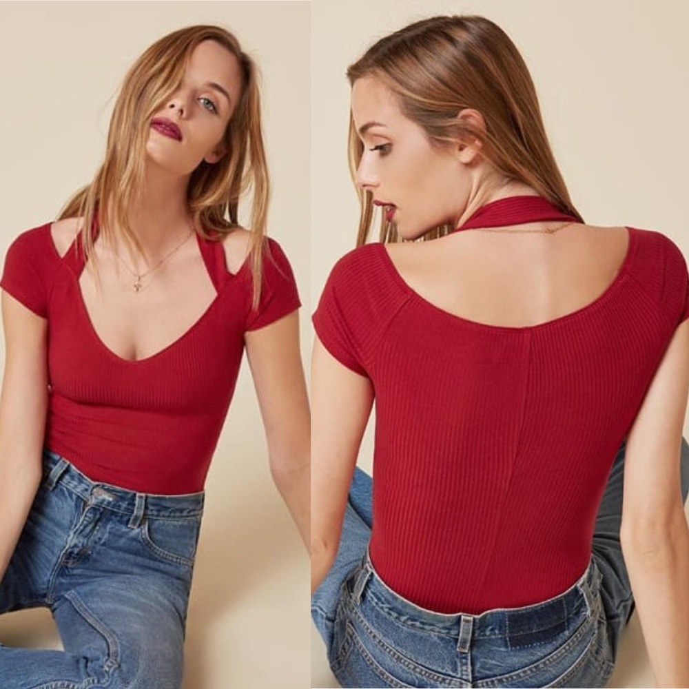 RARE Reformation Mia Bodysuit in Cherry S
